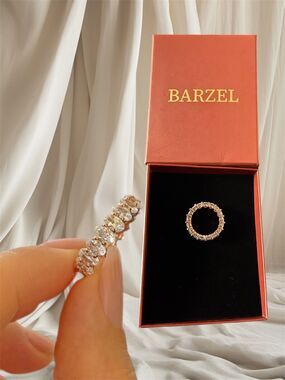 18k Rose Gold Plated Eternity Wedding Band Cubic Zirconia Oval Ring 10 Women